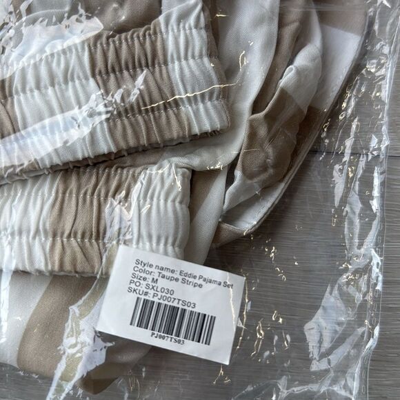 BIRDY GREY Eddie Striped PJ Sleepwear Set size Medium Striped Taupe NWT in packg - Picture 6 of 6